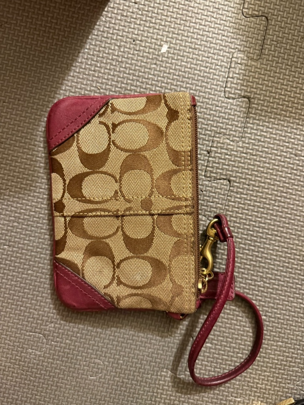 Coach Canvas Wristlet in Khaki and Rust Red